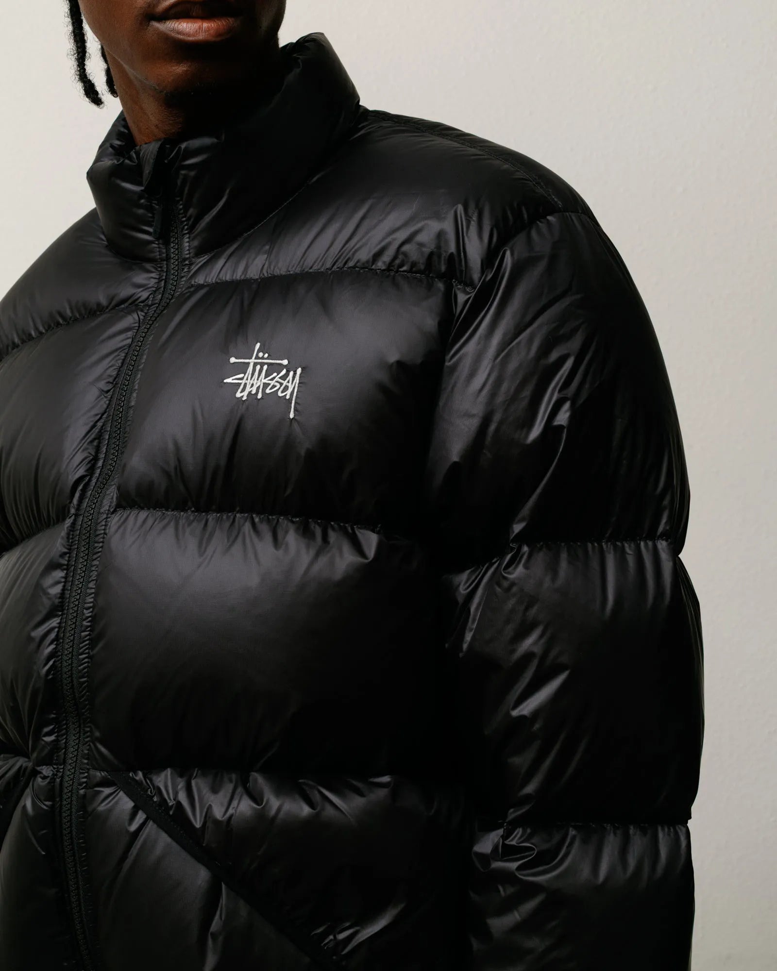 Stussy Micro Ripstop Mock Down Jacket, jet black — available at Norwood