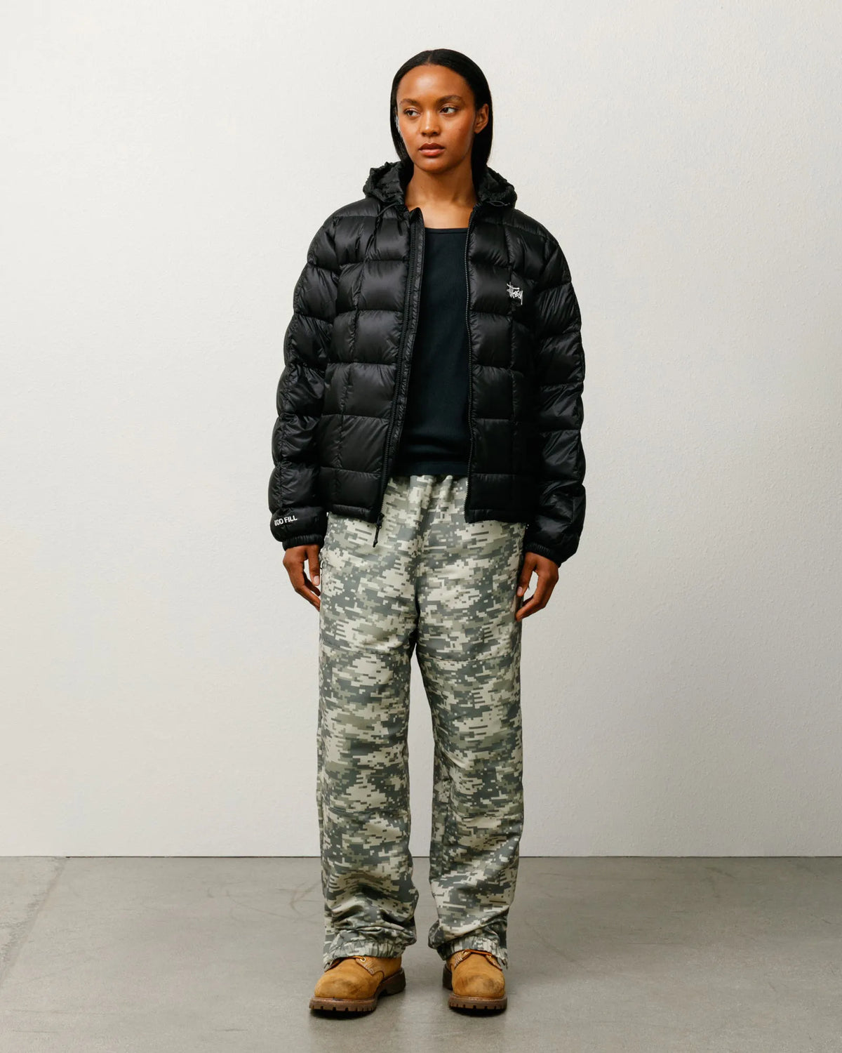 Stussy Midweight Hooded Puffer, black — available at Norwood