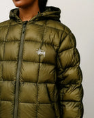 Stussy Midweight Hooded Puffer, olive — available at Norwood