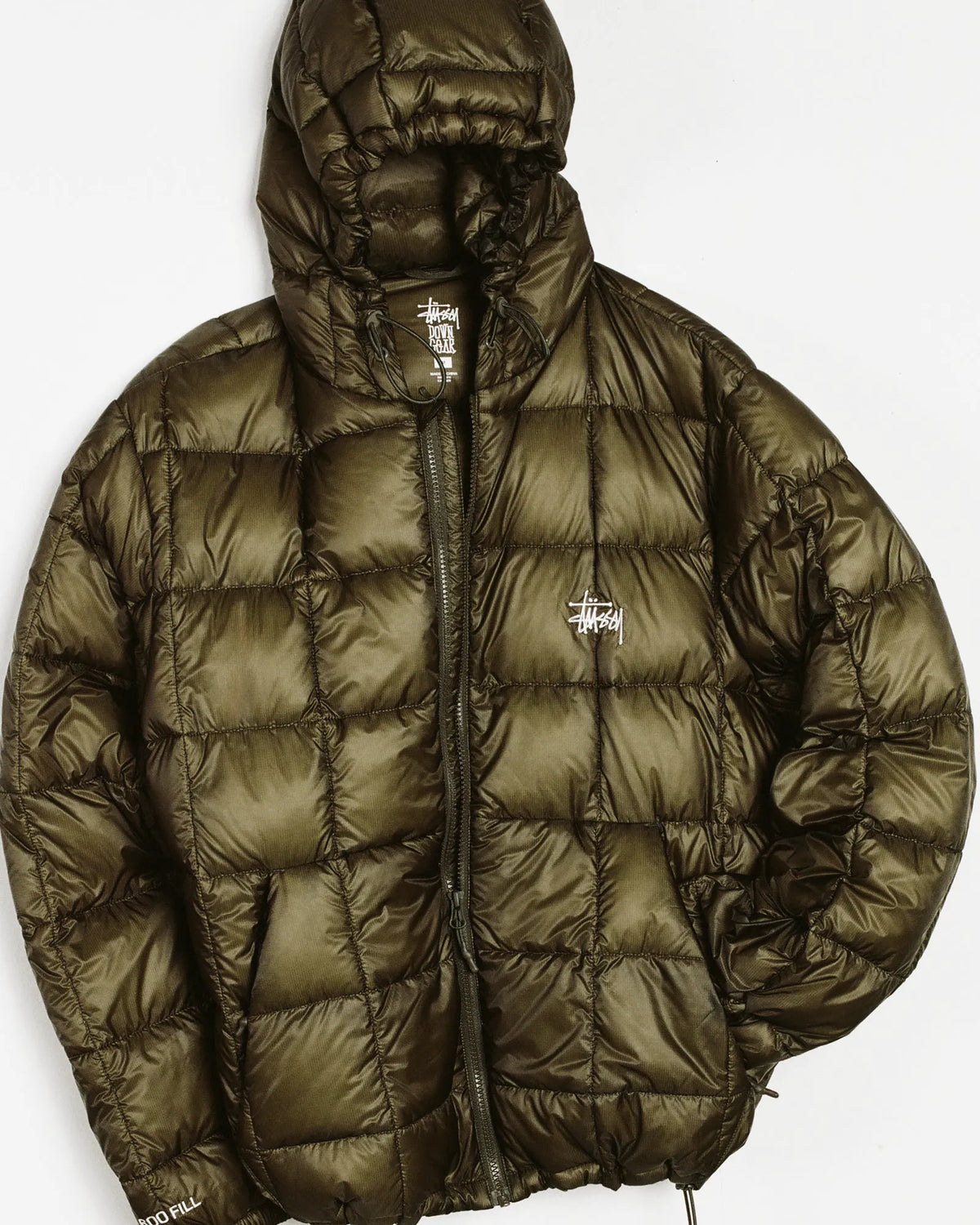 Stussy Midweight Hooded Puffer, olive — available at Norwood