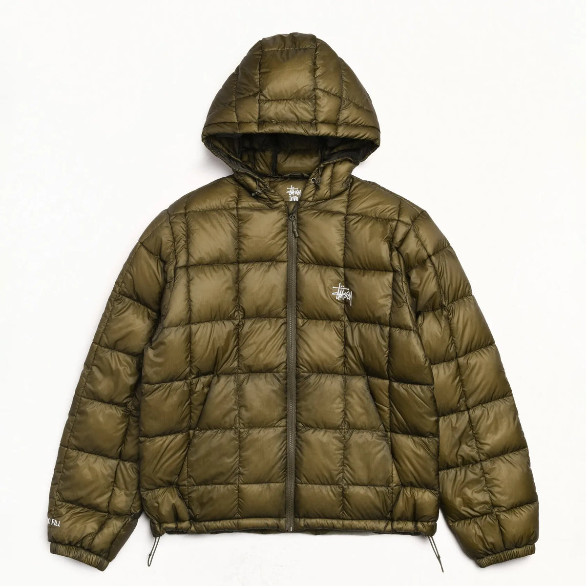 Stussy Midweight Hooded Puffer, olive — available at Norwood