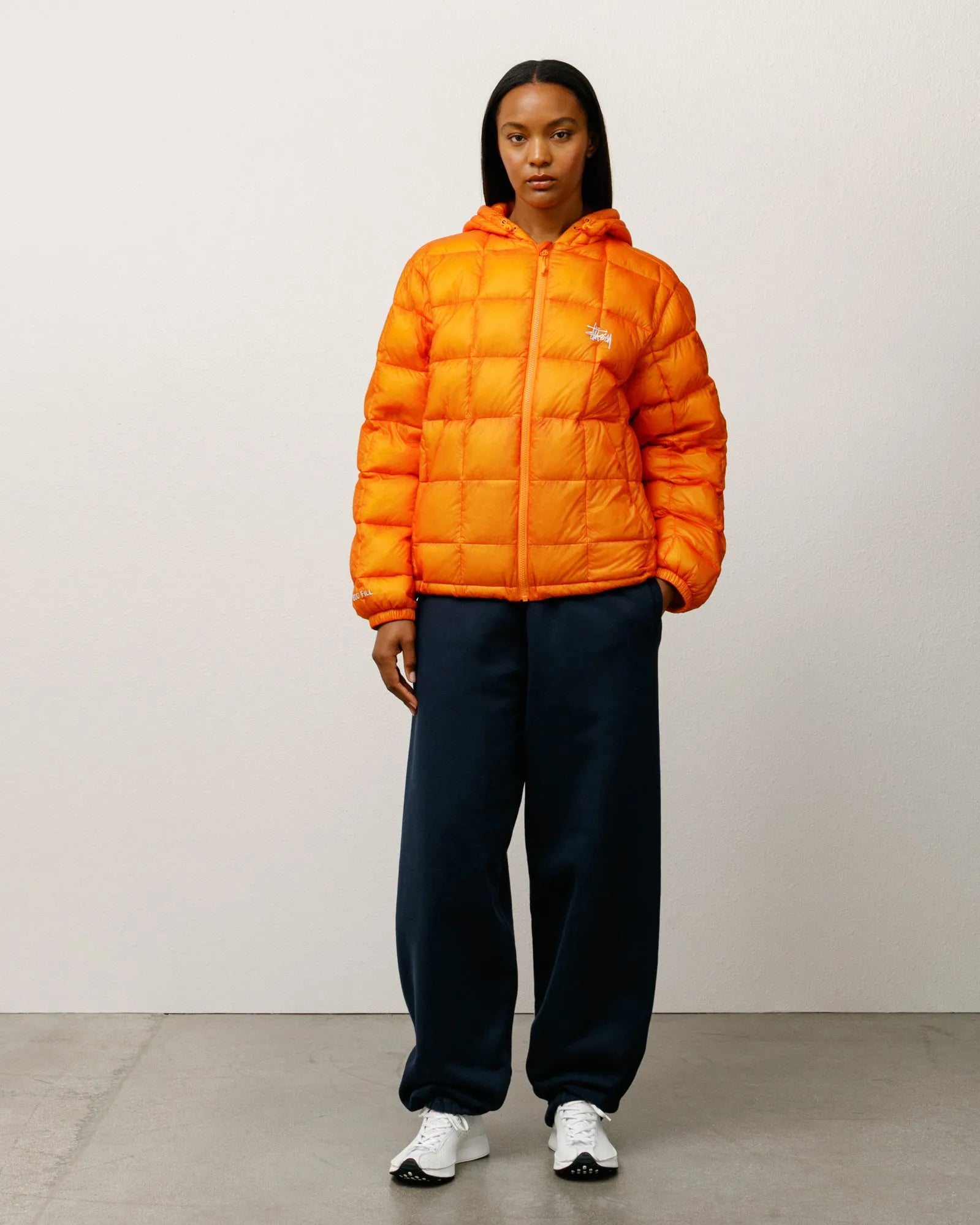 Stussy Midweight Hooded Puffer, orange — available at Norwood