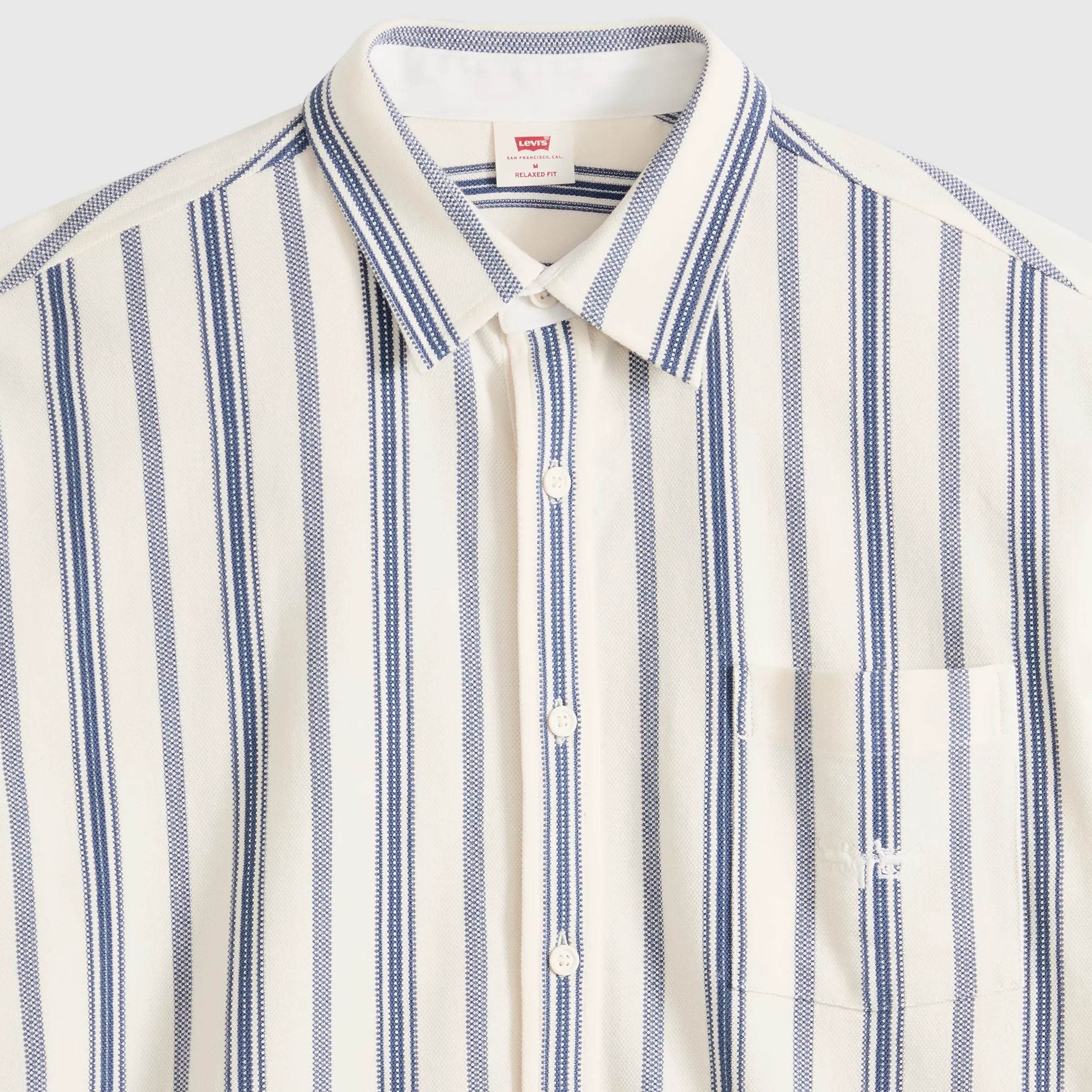 Levi's Dawson Pique Button Up Short Sleeve Shirt, leigh stripe vintage indigo — available at Norwood
