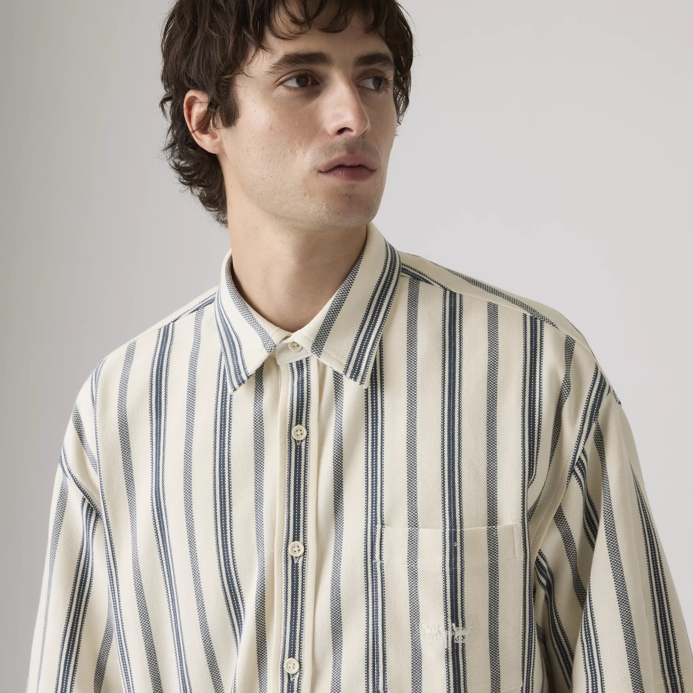 Levi's Dawson Pique Button Up Short Sleeve Shirt, leigh stripe vintage indigo — available at Norwood