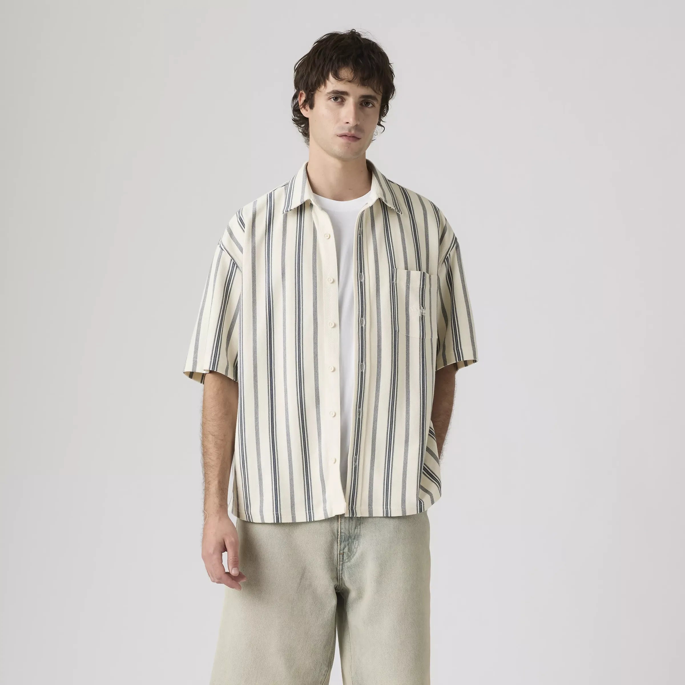 Levi's Dawson Pique Button Up Short Sleeve Shirt, leigh stripe vintage indigo — available at Norwood