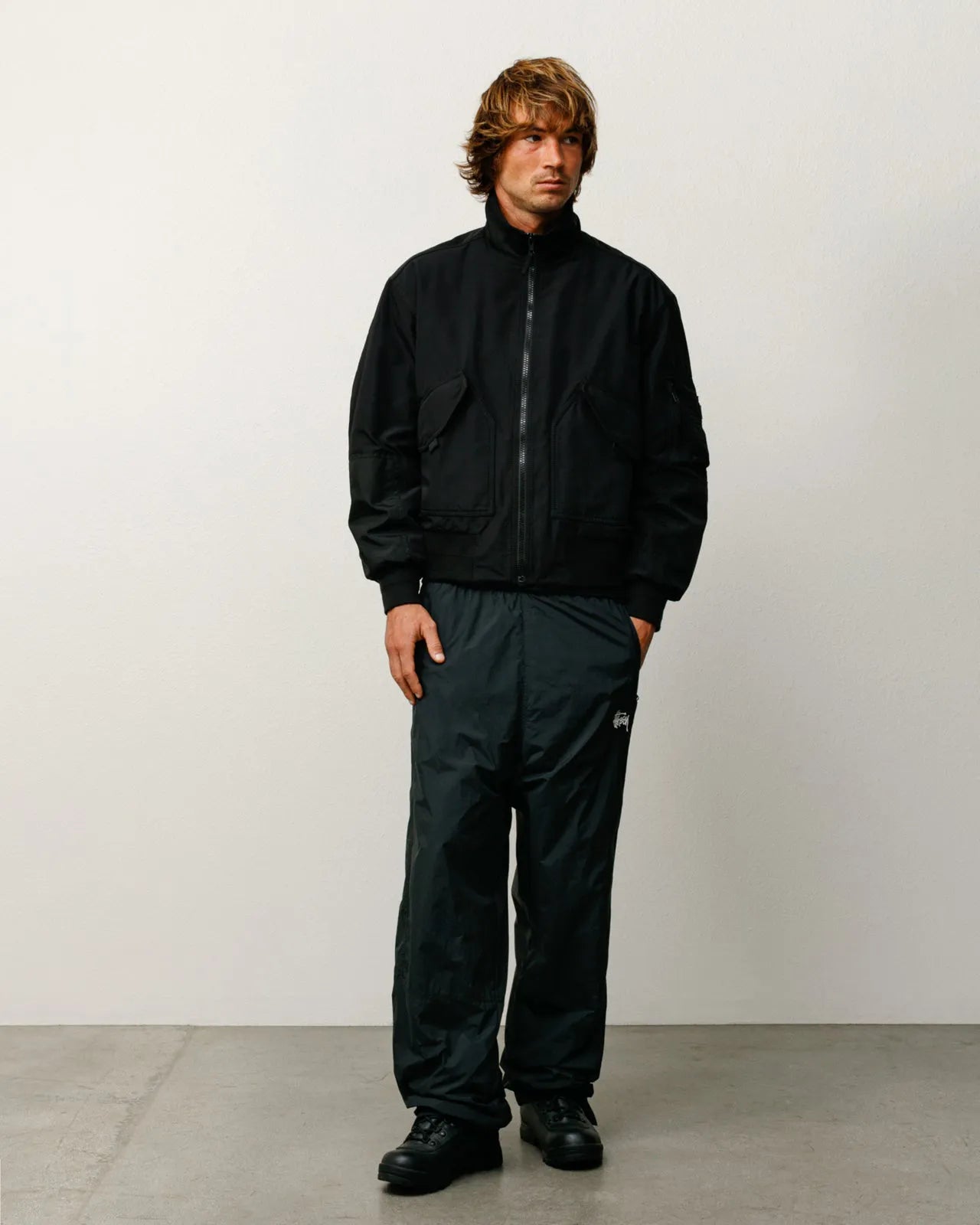 Stussy Nylon Track Pant, black — available at Norwood