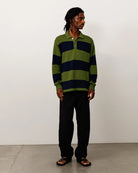 Stussy Pique Knit Stripe Rugby, olive — available at Norwood