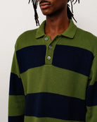 Stussy Pique Knit Stripe Rugby, olive — available at Norwood