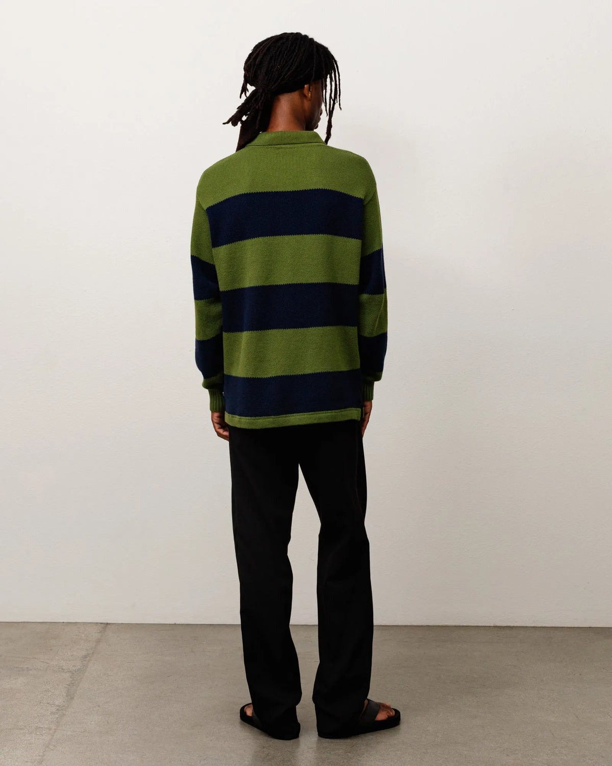 Stussy Pique Knit Stripe Rugby, olive — available at Norwood