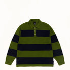 Stussy Pique Knit Stripe Rugby, olive — available at Norwood
