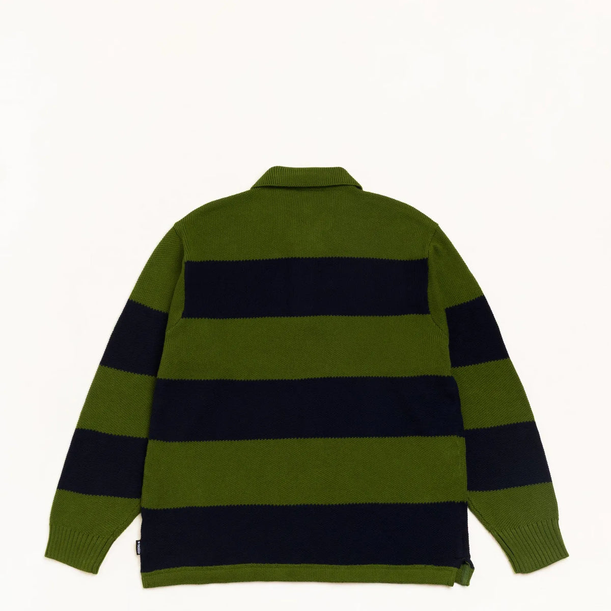 Stussy Pique Knit Stripe Rugby, olive — available at Norwood