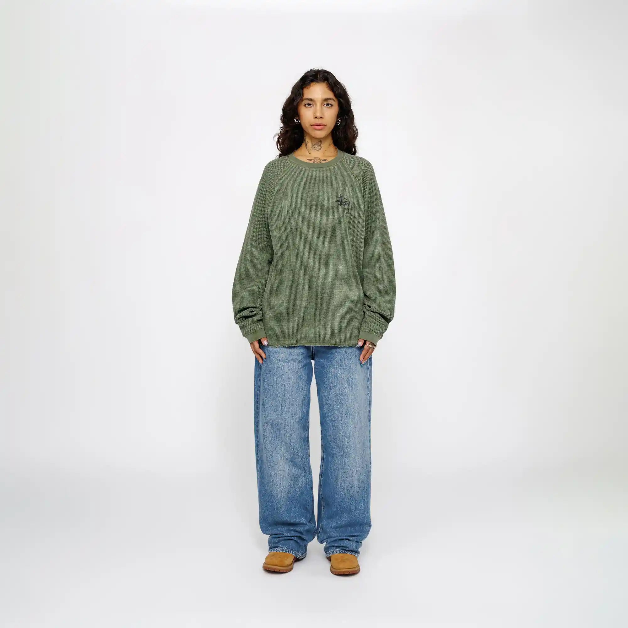 Stussy Raglan Thermal Basic Stock, pine — available at Norwood