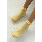 Le Bon Shoppe Ruffled Hugger Crew Socks, banana cream / red — available at Norwood