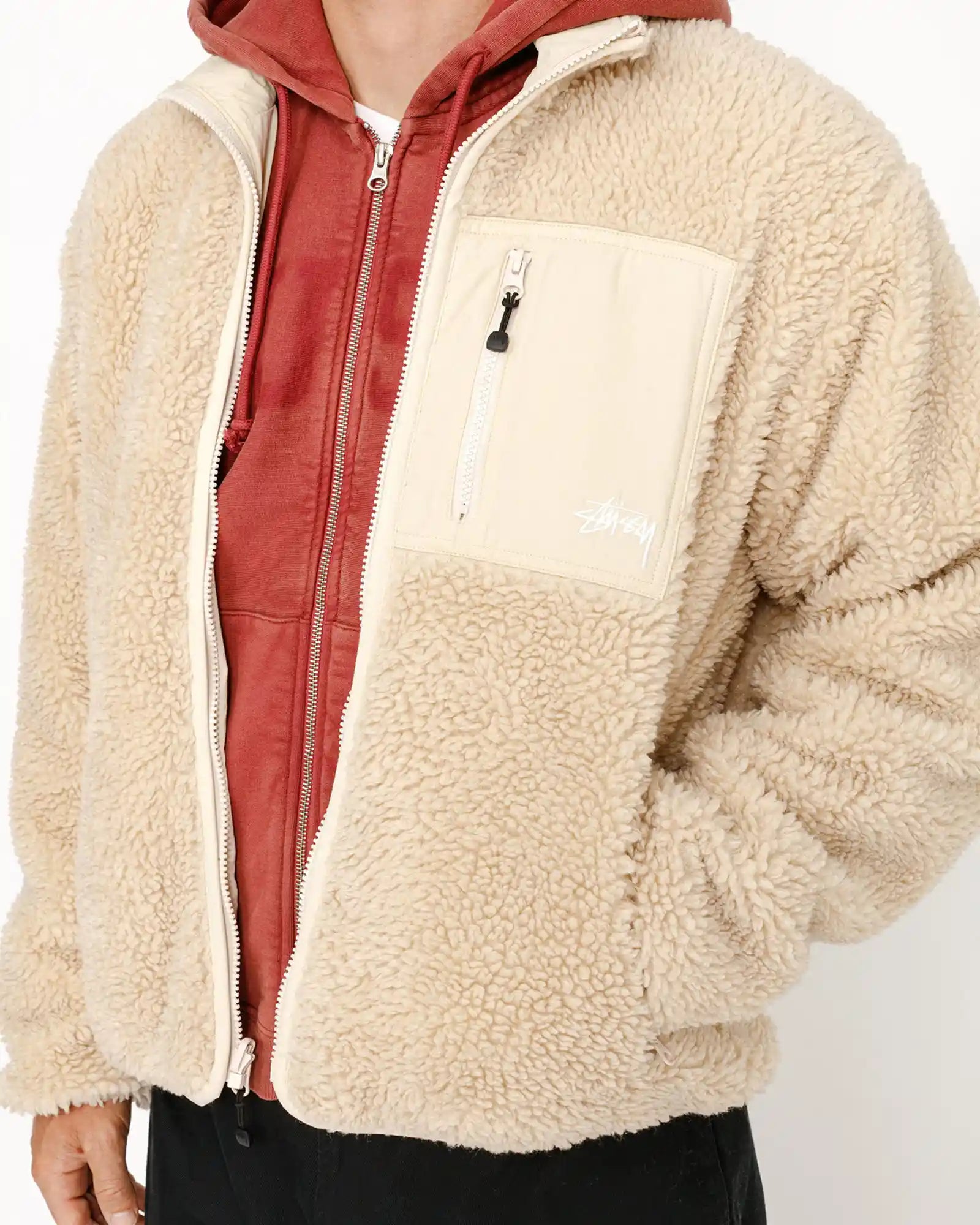 Stussy tribe sherpa jacket cream clearance