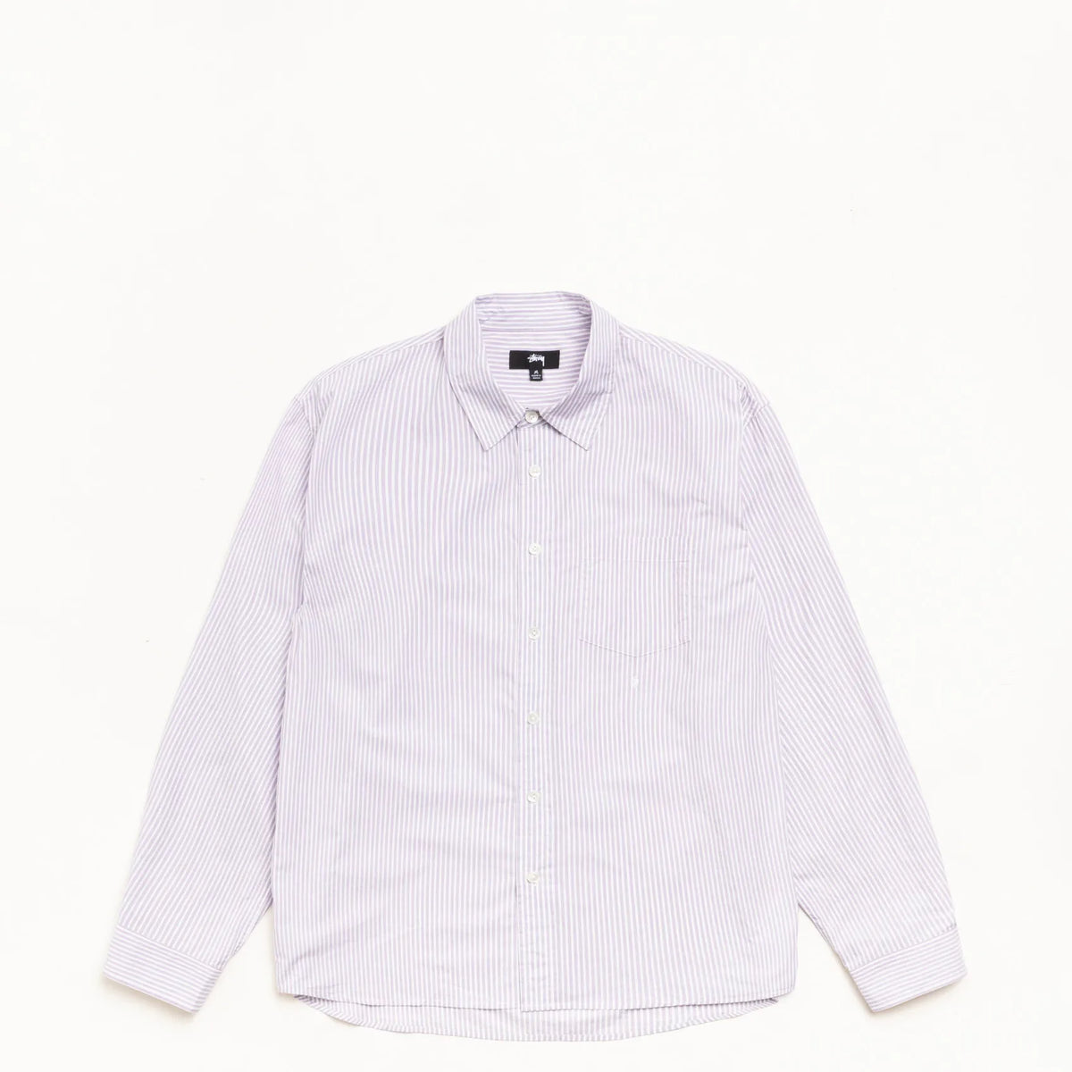 Stussy Standard Long Sleeve Shirt, purple stripe — available at Norwood