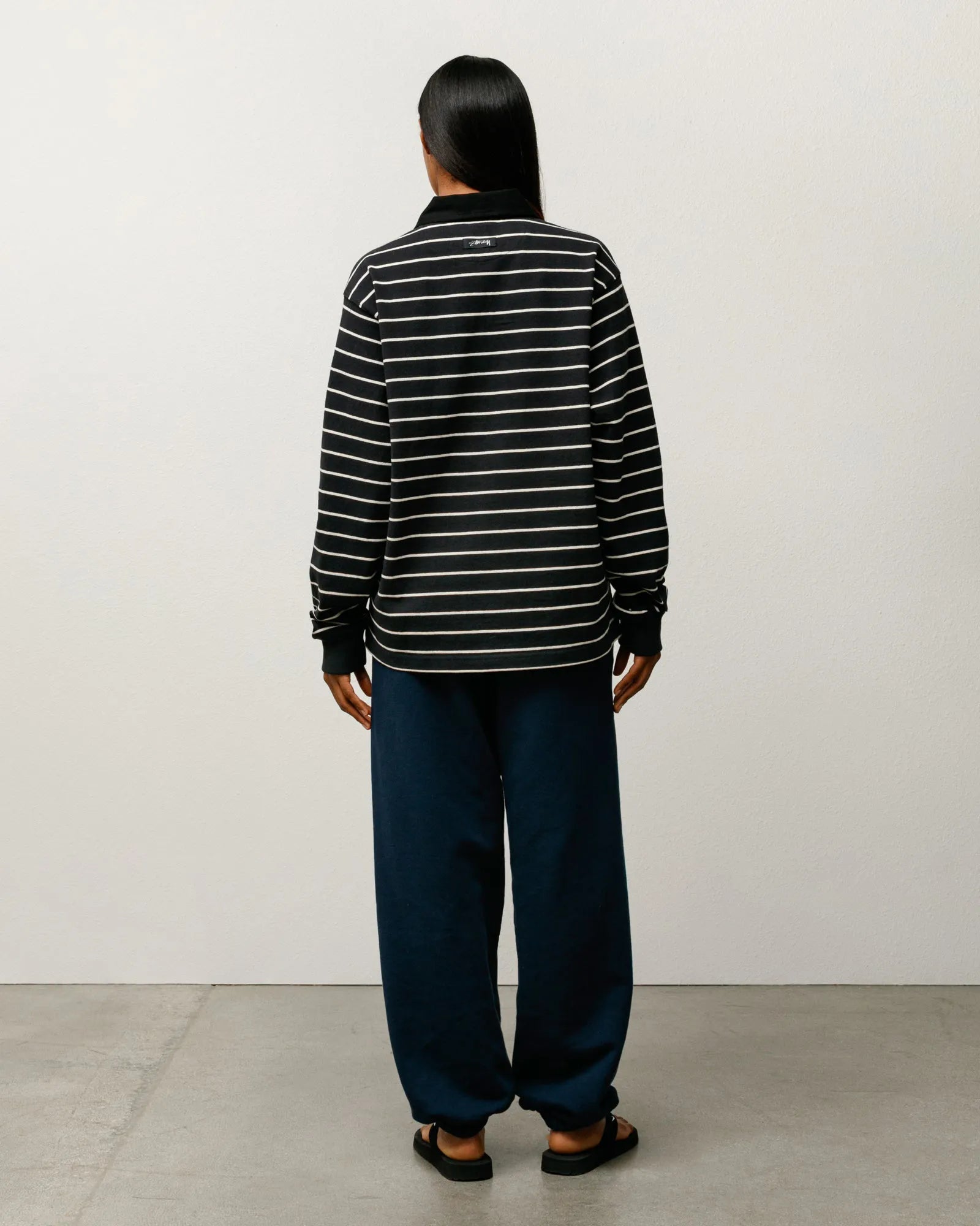 Stussy Pin Striped Rugby, black — available at Norwood