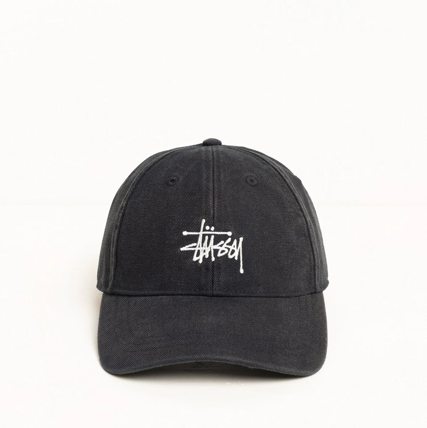 Stussy Washed Basic Canvas Low Profile Cap, black — available at Norwood