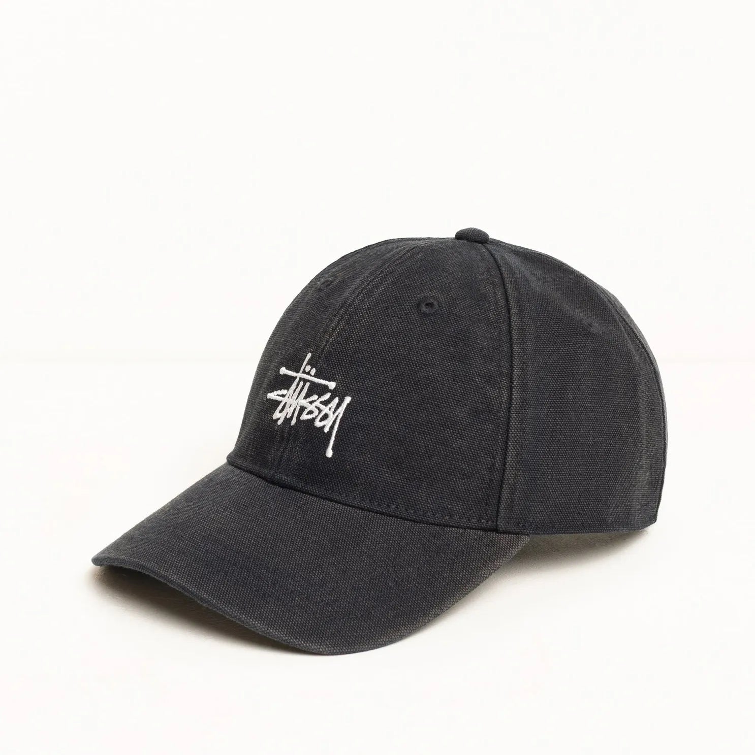 Stussy Washed Basic Canvas Low Profile Cap, black — available at Norwood