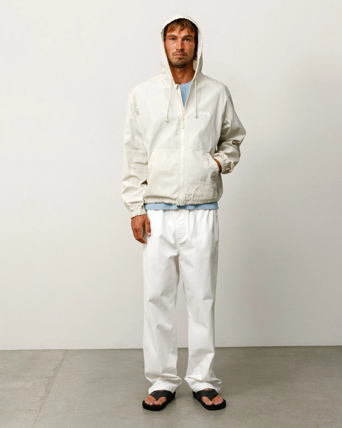 Stussy Waxed Cotton Beach Shell, stone — available at Norwood
