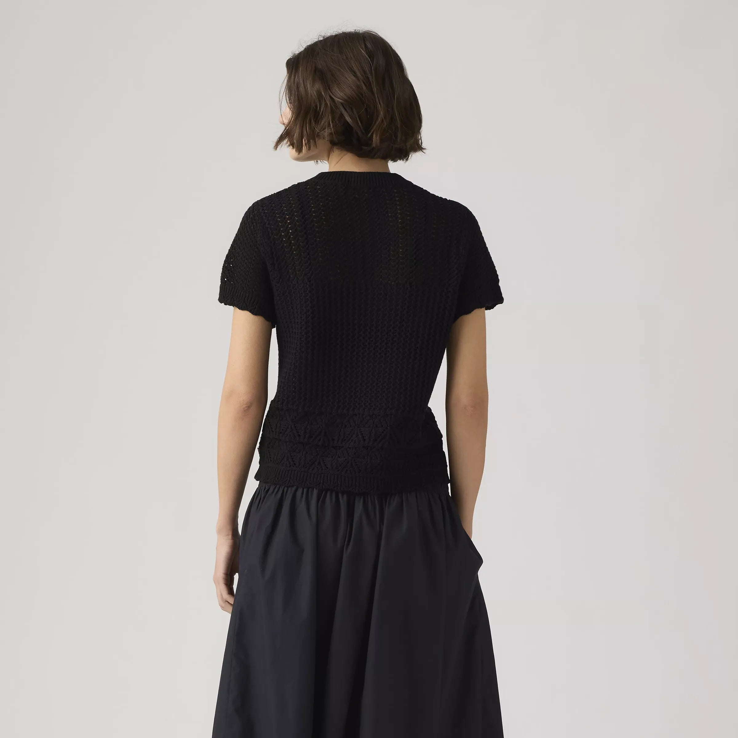 Levi's Womens Isabelle Crochet Short Sleeve Sweater, anthracite night — available at Norwood