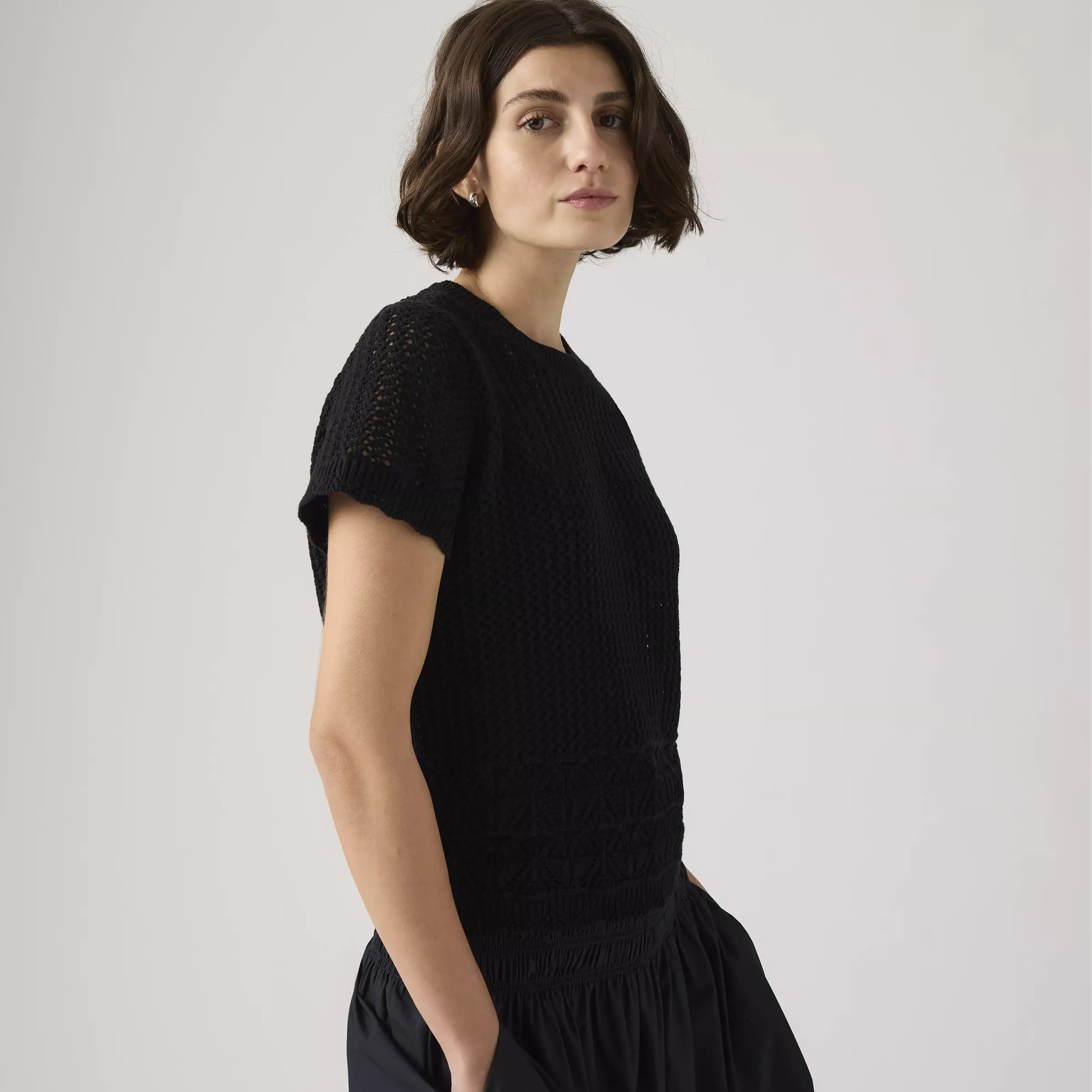 Levi's Womens Isabelle Crochet Short Sleeve Sweater, anthracite night — available at Norwood