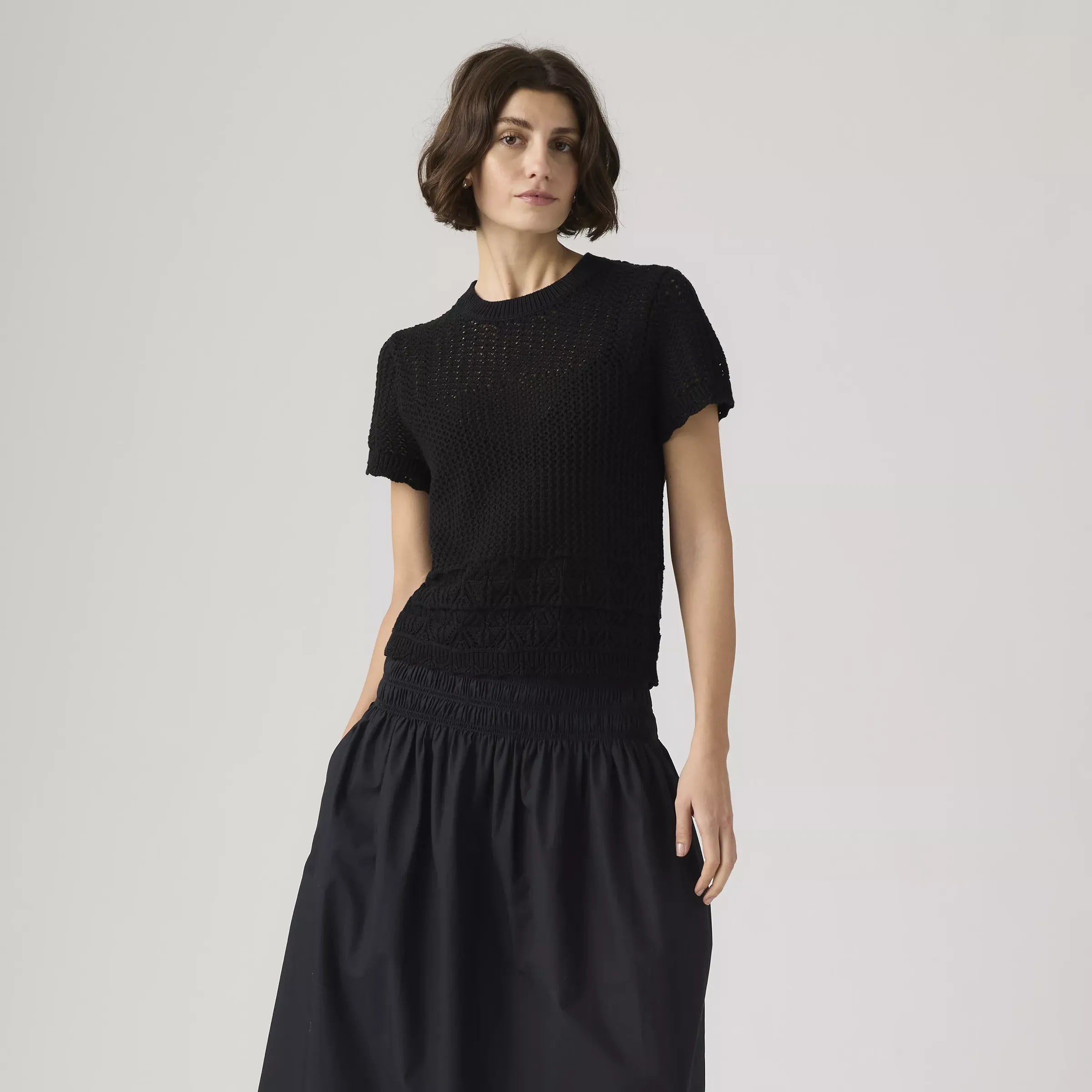 Levi's Womens Isabelle Crochet Short Sleeve Sweater, anthracite night — available at Norwood