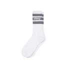 Stussy Stripe Crew Socks, white/grey — available at Norwood