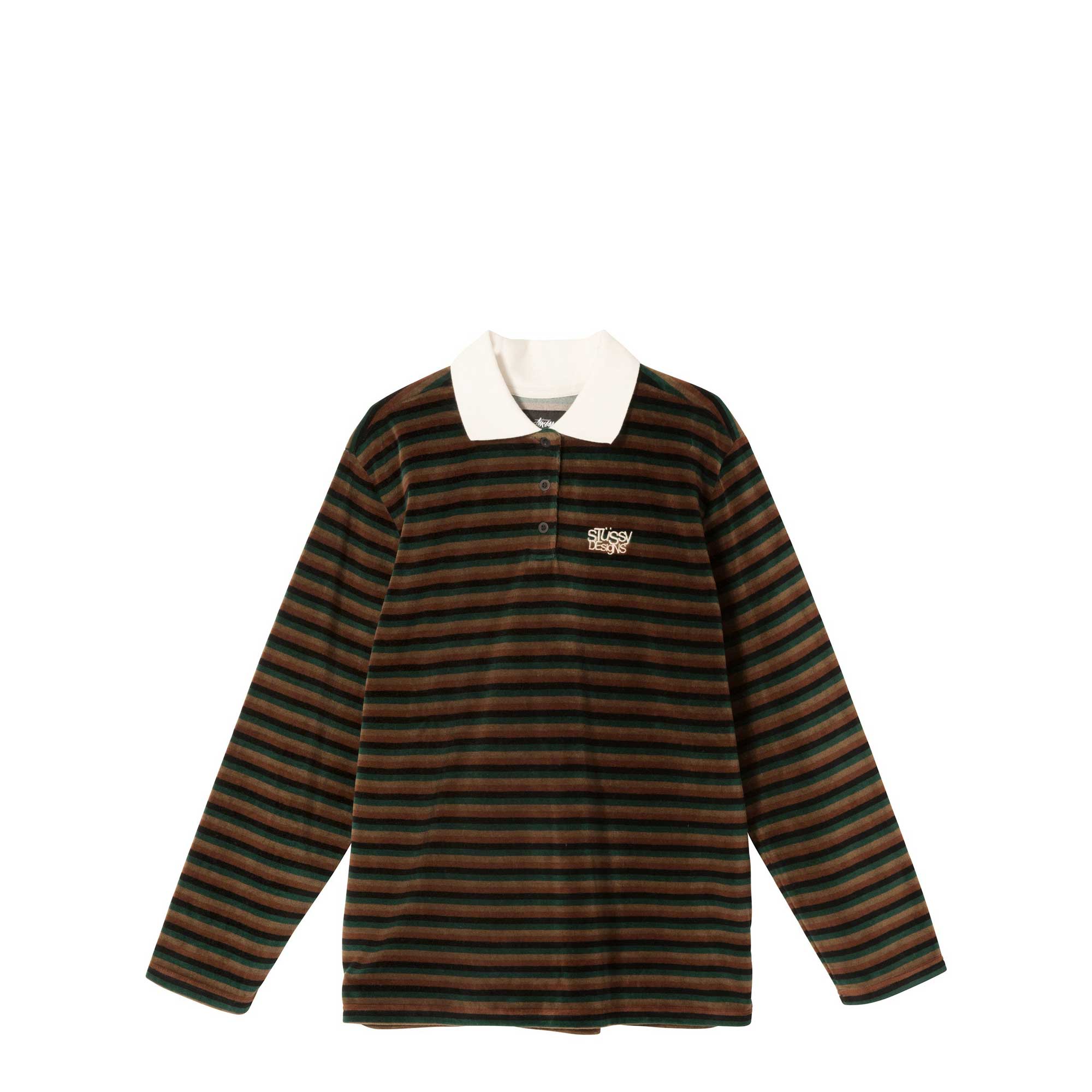 Stussy Womens Rosemary Velour Stripe L/S Polo — available at Norwood