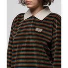 Stussy Womens Rosemary Velour Stripe L/S Polo — available at Norwood